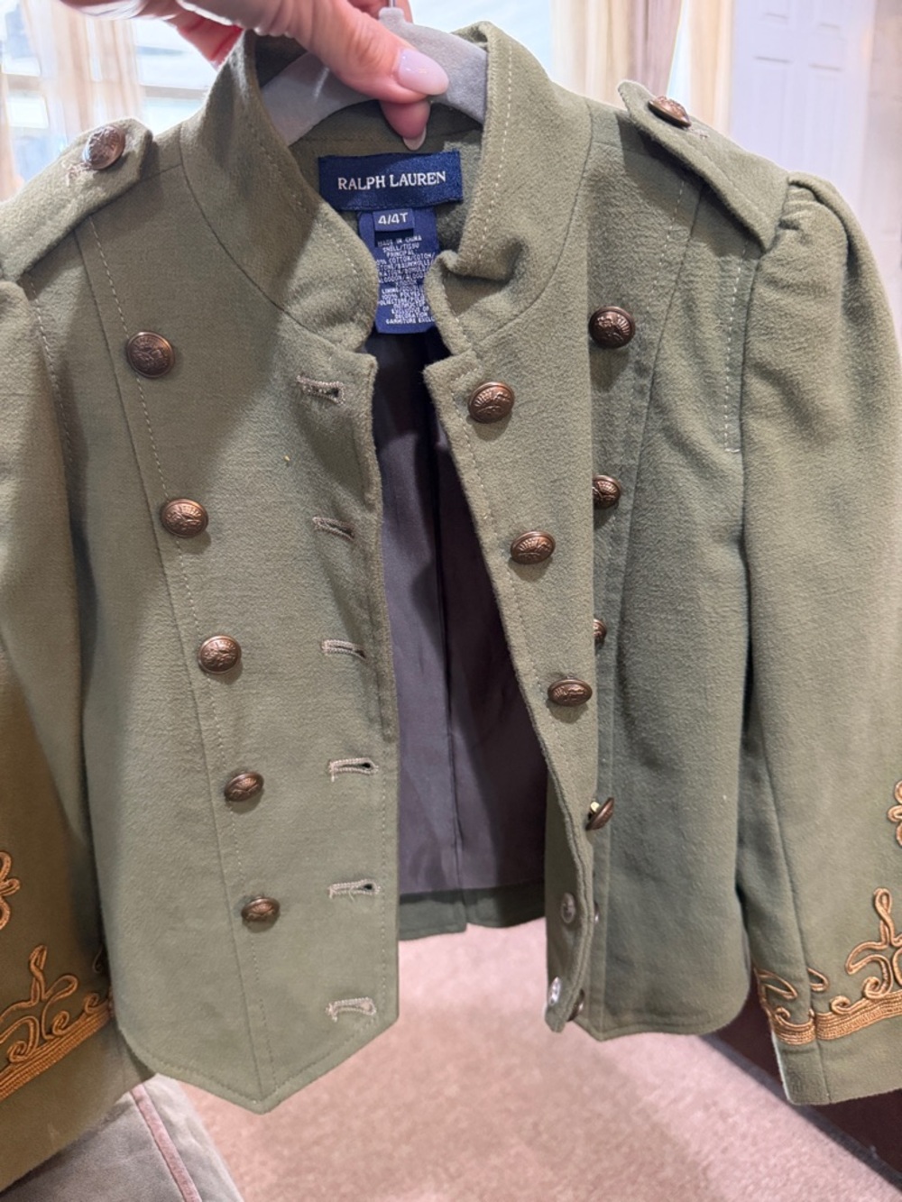 Ralph Lauren Olive Green Military-Style Cropped Blazer